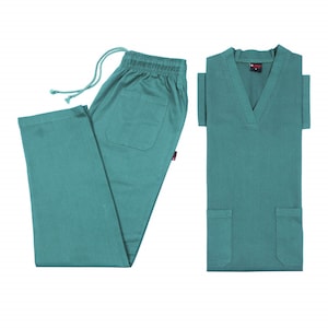 Medical Uniform TOP AND BOTTOM Unisex V-Neck 100 % Cotton Nurse Suit Hospital Uniform Healthcare Work Wear Teal