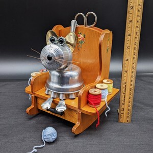 Cat on Sewing Rocker - Found object art - Upcycled Assemblage sculpture - Cat lover gift - Seamstress