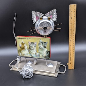 Metal Cat figurine - Found object robot art - Cat statue - Assemblage Art cat - Upcycle Repurposed Recycled - Cat lover gift