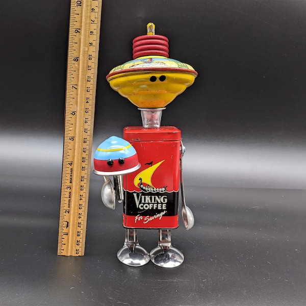 Tin toy top head robot - Found object art - Upcycled robot