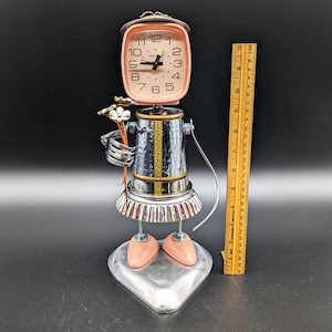Found object alarm clock robot - Assemblage Art android - functional art