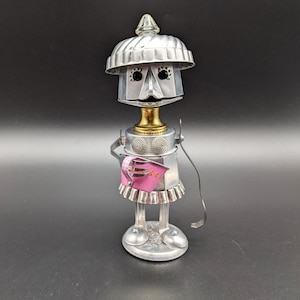 Espresso Pot girl - found object robot art - Coffee lover gift - Assemblage art sculpture