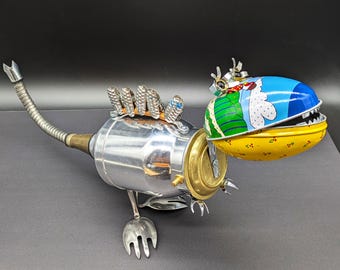 Found Object Dinosaur Sculpture: Upcycled Assemblage Art Figure