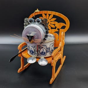 Found object cat sculpture - Assemblage art cat - Upcycled Recycled art - Cat lover gift