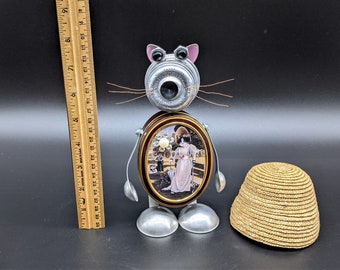 Cat figurine - Found object robot cat - Assemblage Art - Altered Art - Whimsical cat sculpture - Cat lover gift - Recycled Upcycled cat