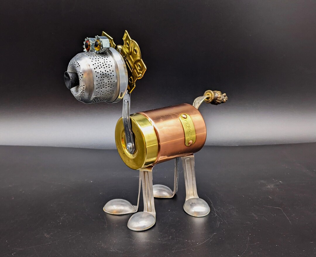 Found Object Dog Sculpture Assemblage Art Dog Copper and Brass Dog up ...