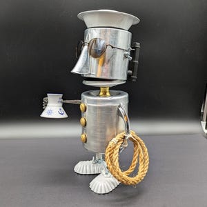 Found Object Sailor Robot Sculpture: Nautical Assemblage Art