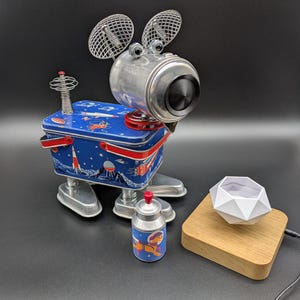 Astronaut dog sculpture - Found object art -Levitating Space Age dog Astro