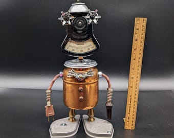 BUBBLES メローアームトップス SCULPTOR amood Meter Head Found Object Robot Sculpture - Assemblage Art