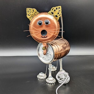 Copper cat sculpture - Found object cat - Assemblage Upcycled Repurposed cat lover gift