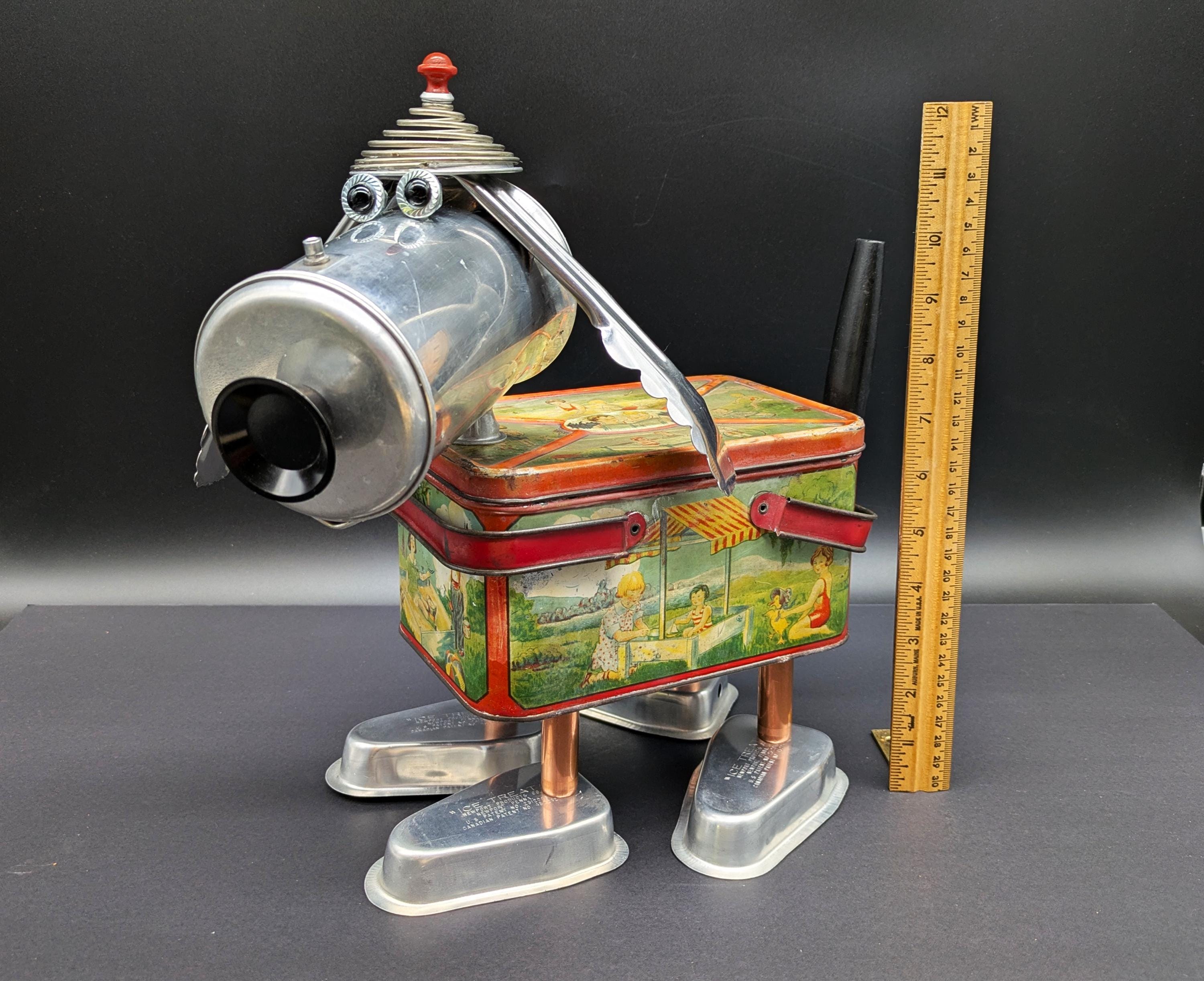 Found Object Dog Sculpture: Vintage Lunchbox Assemblage Art - Etsy