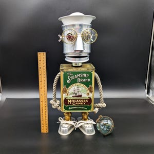 Sailor Robot Sculpture: Upcycled Nautical Assemblage Art