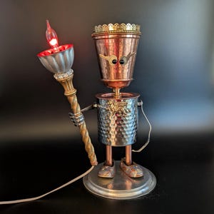 Found object King with torch - Assemblage art sculpture