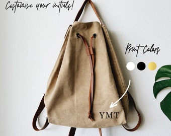 Customized Canvas with Leather Strap Backpack/Daily bag /Gift / Bridesmaids Gift / School bag/ Initialized bag/ Minimalist Bag/ Black Friday