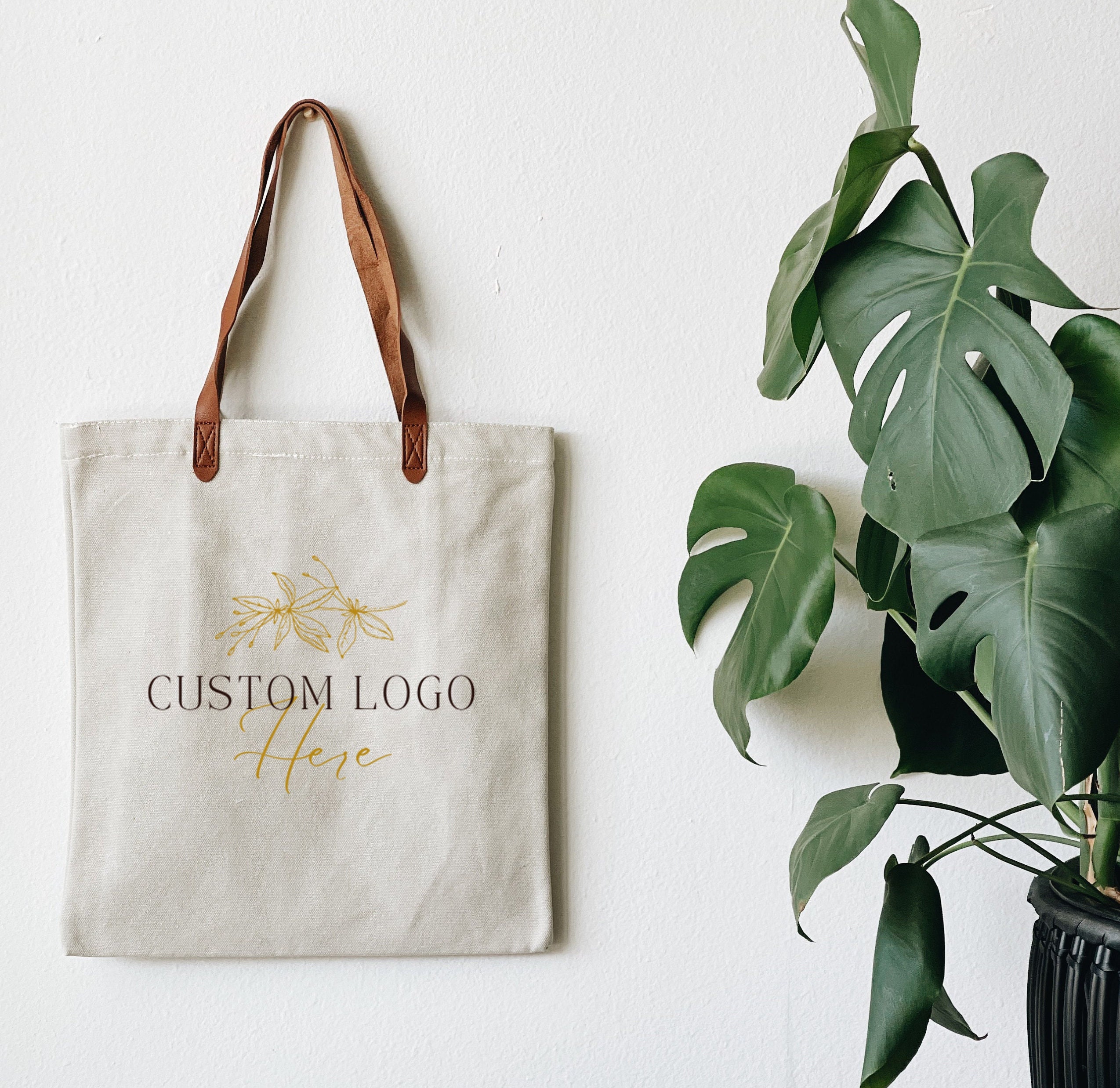Custom Logo Leather Strap Canvas Tote Bag personalized Text bible Verse Christmas Gift own Logo Everyday Bag promo Bag Personalized Logo Etsy Canada