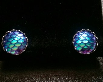 Mermaid scale earrings in flower tray