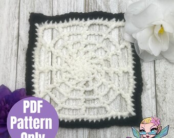 Halloween Spider Web Granny Square Crochet Pattern PDF | DIY Spooky Crochet Square | Spooky Season | Crochet Tutorial | Easy Blanket, Pillow