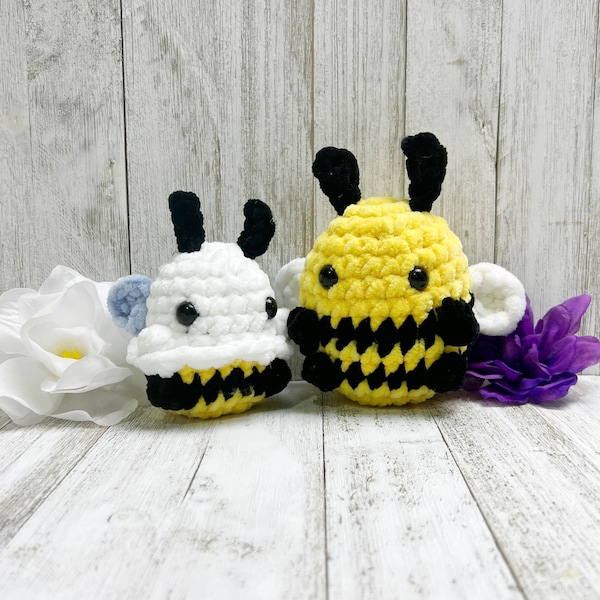 PDF PATTERN: No Sew Chonky & Skinny Sitting Bees with Boo-bee Mods Plushie Pattern | Crochet Plush Pattern | Amigurumi Pattern US English