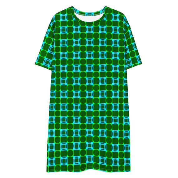 Buy Retro Style Geometric Pattern T shirt Dress 60s 70s Abstract Design Comfy Green and Blue Geometric Circles and Squares T shirt Dress Online in India Etsy