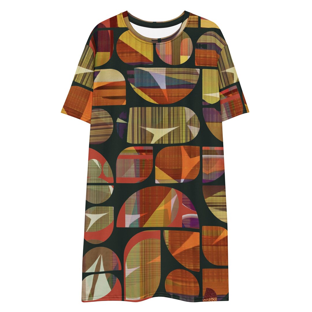 Green Color Abstract Pattern Regular Fit Women's T-Shirt Dress