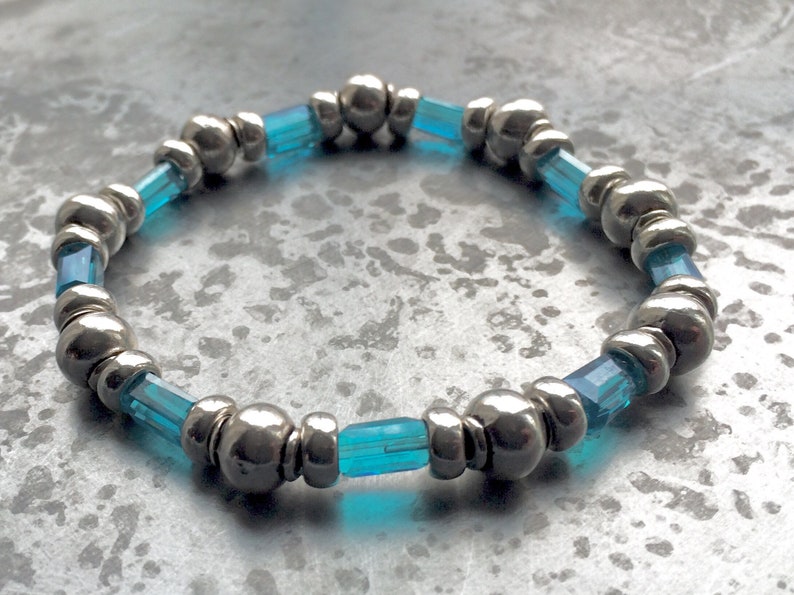 Aquamarine BraceletSilver BraceletGlass beaded BraceletAqua Blue BraceletGlass Tube Beaded BraceletGlass Tube Beads