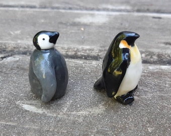 miniature porcelain penguin figurine, tiny ceramic emperor penguin ornament, wee handmade penguin, ready to ship