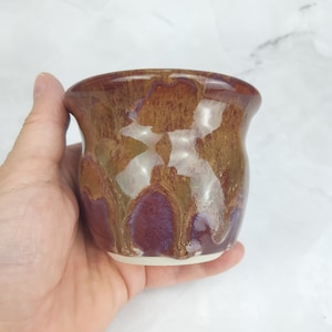 Pink brown stoneware tumbler, stoneware pottery juice cup, handthrown ceramic wine cup, handleless cup, tumbler, food safe, ready to ship
