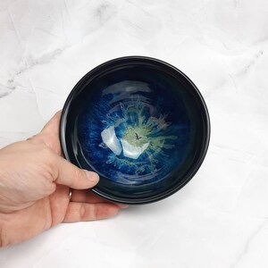 Black blue stoneware bowl, blue green, handmade pottery, medium bowl, handthrown ceramic bowl, food safe, microwave safe, ready to ship image 5