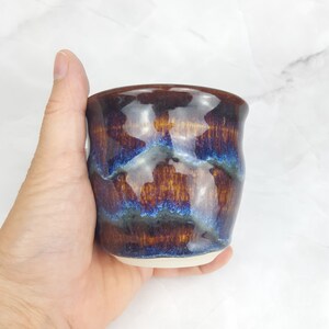 Brown Blue stoneware tumbler, stoneware pottery cup, handthrown ceramic wine cup, handleless cup, juice glass, food safe, ready to ship