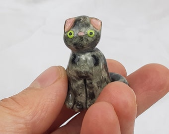 Miniature porcelain white brown spot kitty cat, wee calico ceramic cat, collectable tan spot kitty cat figurine, terrarium, ready to ship