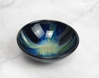 Black green stoneware bowl, blue green, handmade pottery, medium bowl, handthrown ceramic bowl, food safe, microwave safe, ready to ship