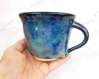 Blue green stoneware cup, pottery cup, teal tea cup, handthrown ceramic cup, mug with handle, coffee cup, food safe, ready to ship