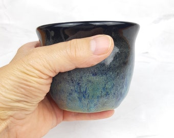 Blue green stoneware tumbler, teal pottery cup, handthrown ceramic cup, juice glass, wine, handleless cup, tumbler, food safe, ready to ship