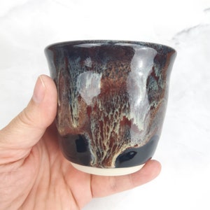 Black Red cream stoneware tumbler, stoneware black pottery cup, handthrown ceramic cup, handleless cup, tumbler, food safe, ready to ship