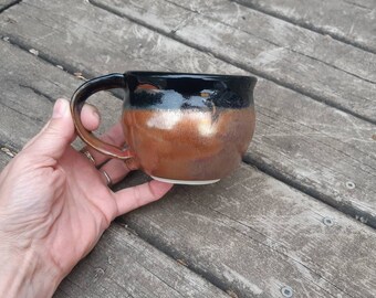 Copper black stoneware cup, pottery cup, warm copper tea mug, handthrown ceramic cup, mug with handle, coffee cup, food safe, ready to ship