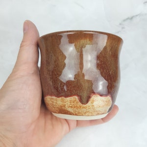 Brown creamy stoneware tumbler, stoneware pottery cup, handthrown ceramic wine cup, handleless cup, juice glass, food safe, ready to ship