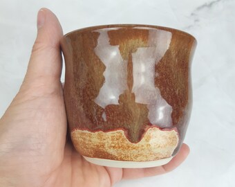 Brown creamy stoneware tumbler, stoneware pottery cup, handthrown ceramic wine cup, handleless cup, juice glass, food safe, ready to ship