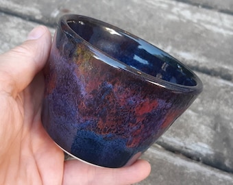 dark blue stoneware tumbler, stoneware deep red pottery cup, handthrown ceramic cup, handleless cup, tumbler, food safe, ready to ship