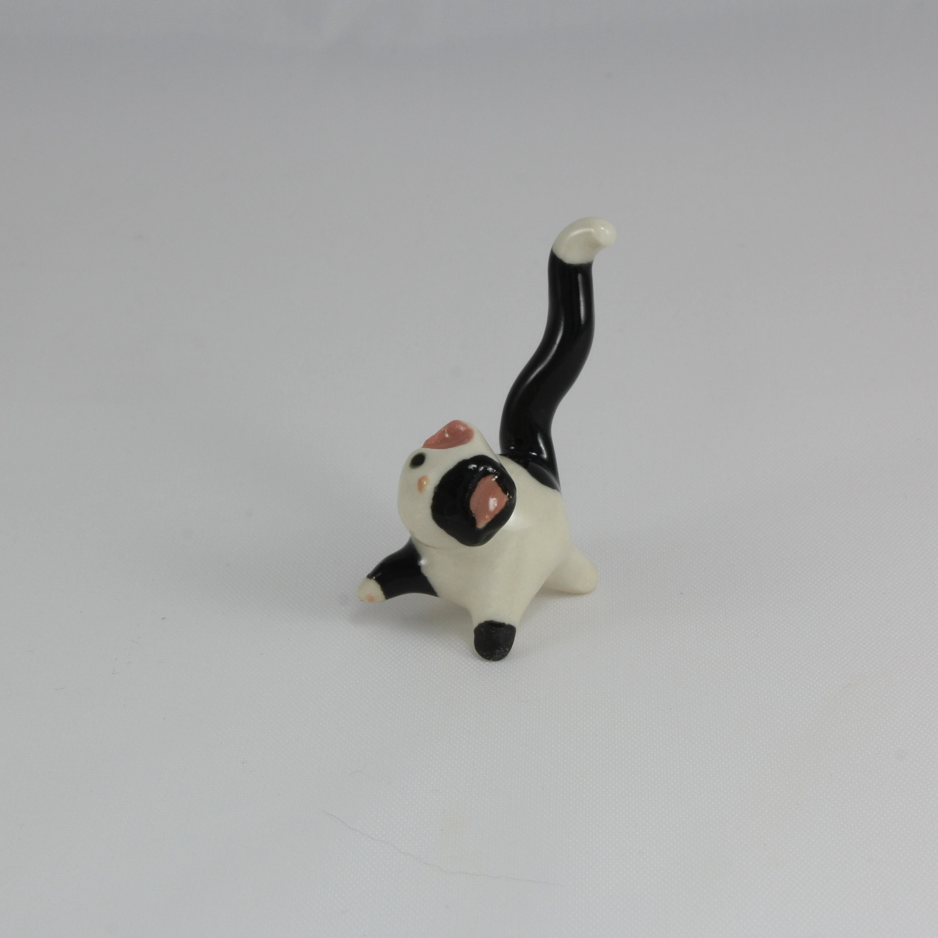 Miniature Porcelain White Black Kitty Cat Wee Ceramic Black | Etsy