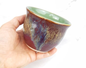 DISCOUNTED green red pottery cup, handthrown green tumbler, pencil holder, juice glass, stoneware, food safe, planter, ready to ship