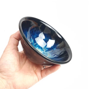 Black blue stoneware bowl, blue green, handmade pottery, medium bowl, handthrown ceramic bowl, food safe, microwave safe, ready to ship image 3