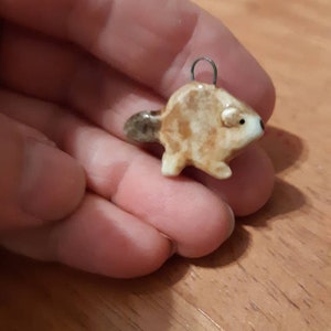 Miniature porcelain beaver pendant, brown beaver necklace chain, tiny cute clay beaver charm, ceramic pendant, ready to ship