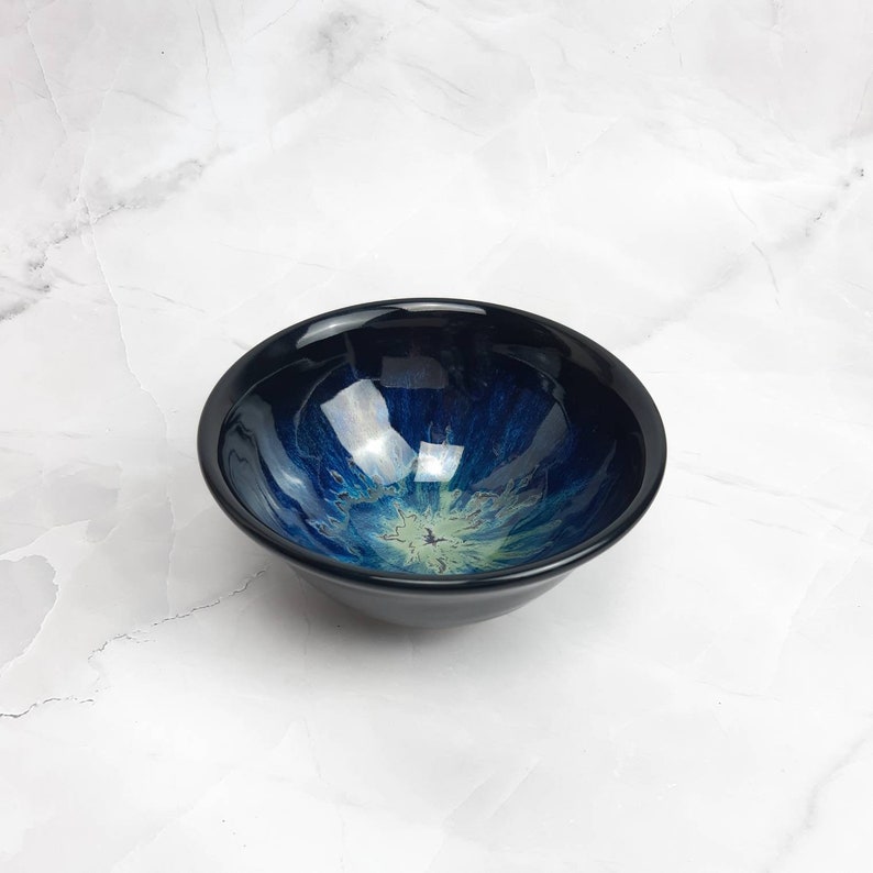 Black blue stoneware bowl, blue green, handmade pottery, medium bowl, handthrown ceramic bowl, food safe, microwave safe, ready to ship image 1