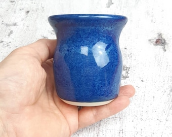 Blue stoneware tumbler, stoneware indigo blue pottery cup, handthrown ceramic cup, handleless cup, tumbler, food safe, ready to ship