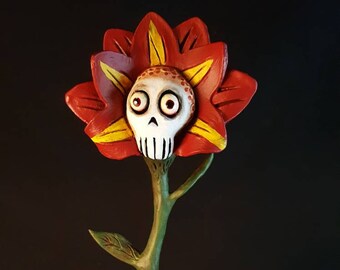 Skull Flower Halloween Folk Art Dark Art