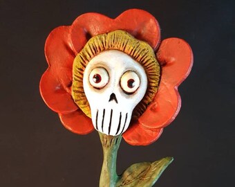 Skull Flower Halloween Folk Art Dark Art