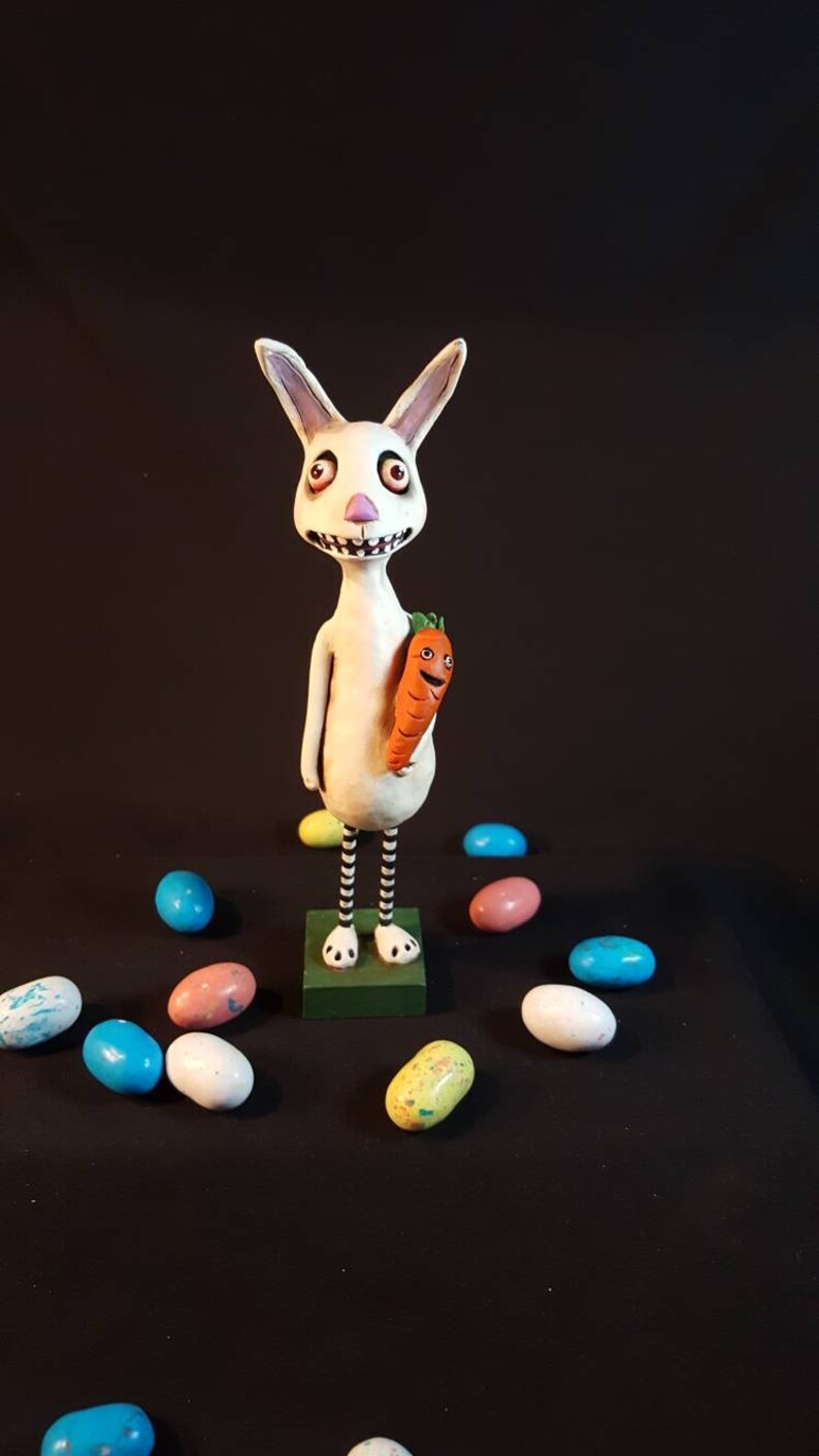 Folk Art Rabbit sculpture creepy cute Easter Bunny Etsy