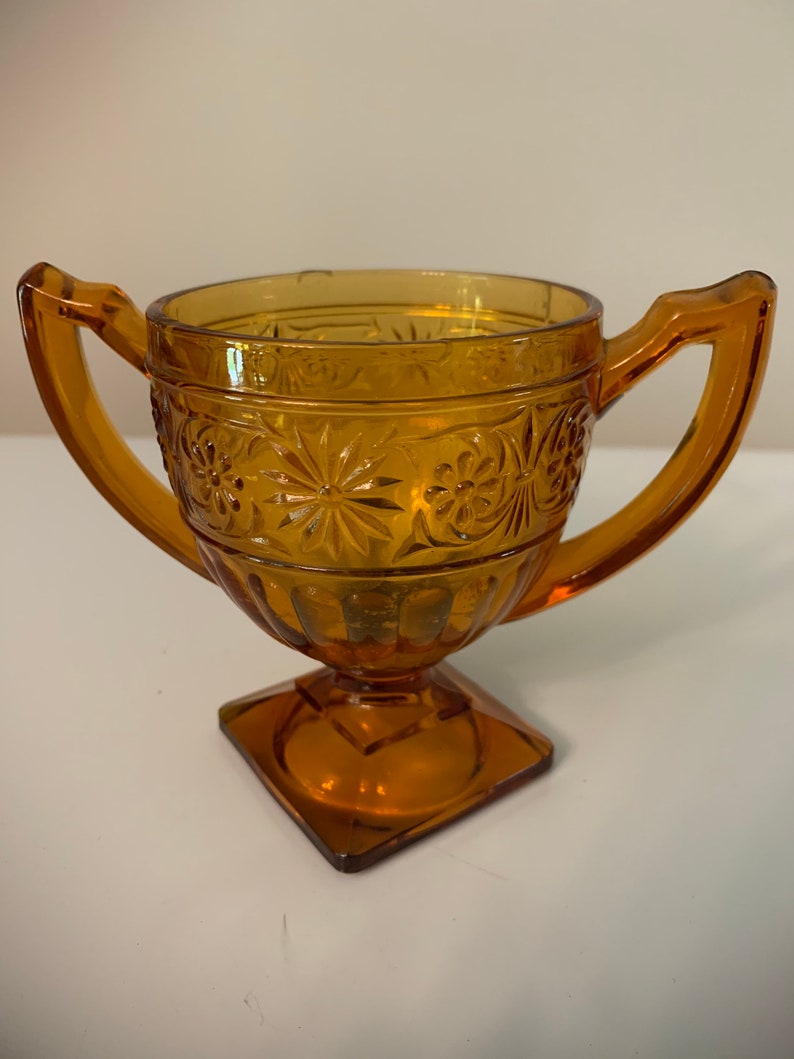 Amber Depression Glass Sugar Bowl Indiana Glass Etsy