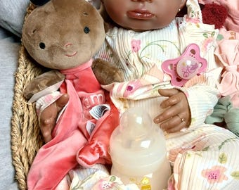 1 READY to SHIP #XiomaraBrenae Black Reborn therapy Baby doll 6 month old Mommy experience shower bundle Giftset