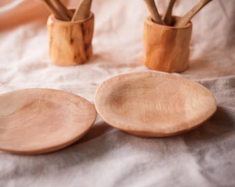 Wood play food. Wooden toy flatware cutlery - Wooden Plate. Waldorf toys. Montessori materials. Children cooking set.